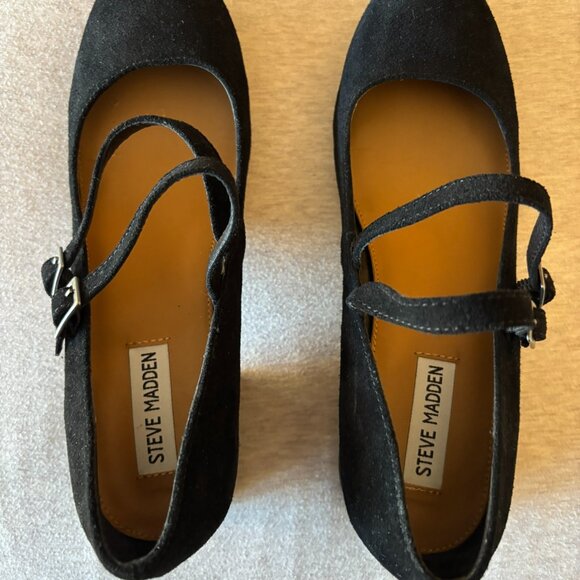 Steve Madden Black Leather Upper Suede Double Strap Mary Jane 9.5 M - Picture 1 of 3